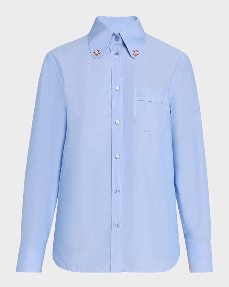 Button Down Collar Shirting Blouse